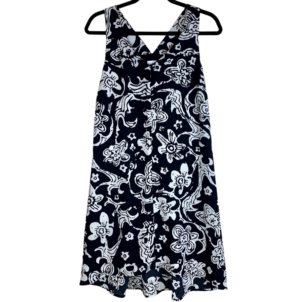 CAbi Padma Racerback Tank Dress White Black Batik Floral Style 5263